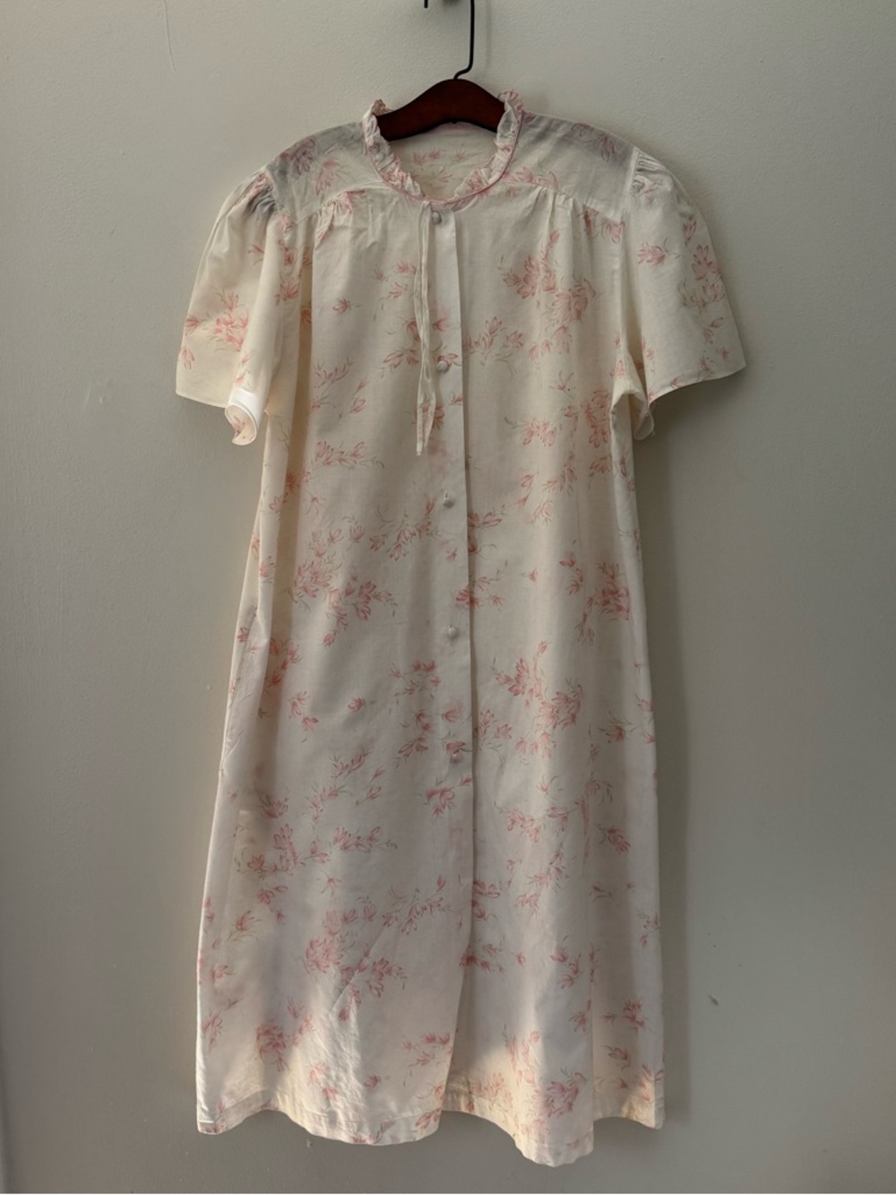 Vintage Pink Floral Button Front Cotton Nightgown, Muumuu